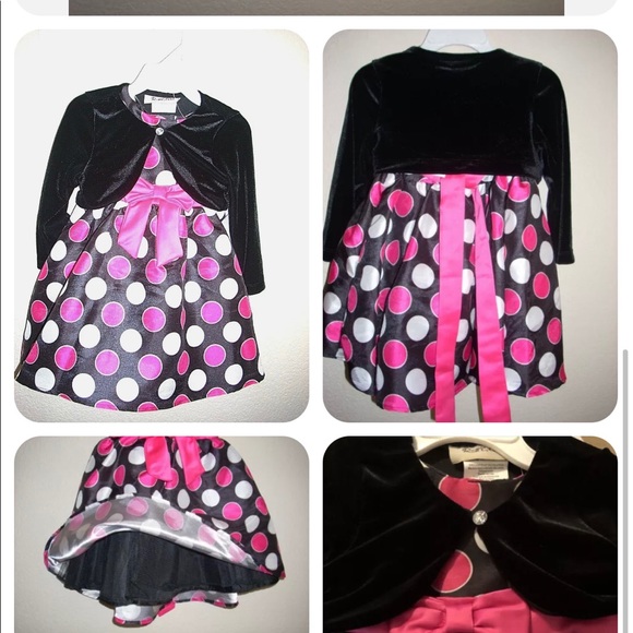 RARE TOO Age 2T Girls sleeveless Dress and Jacket BLACK & PINK NEW - Picture 3 of 8